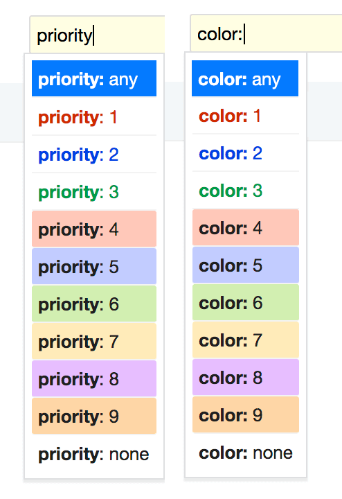 Search and filter by priority colors