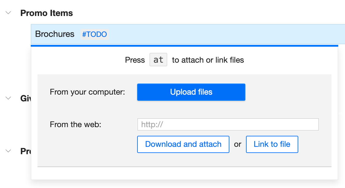 Attach or link files or images