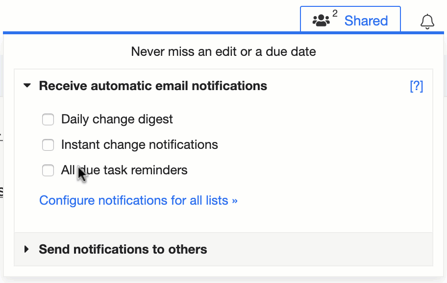 Email notifications options