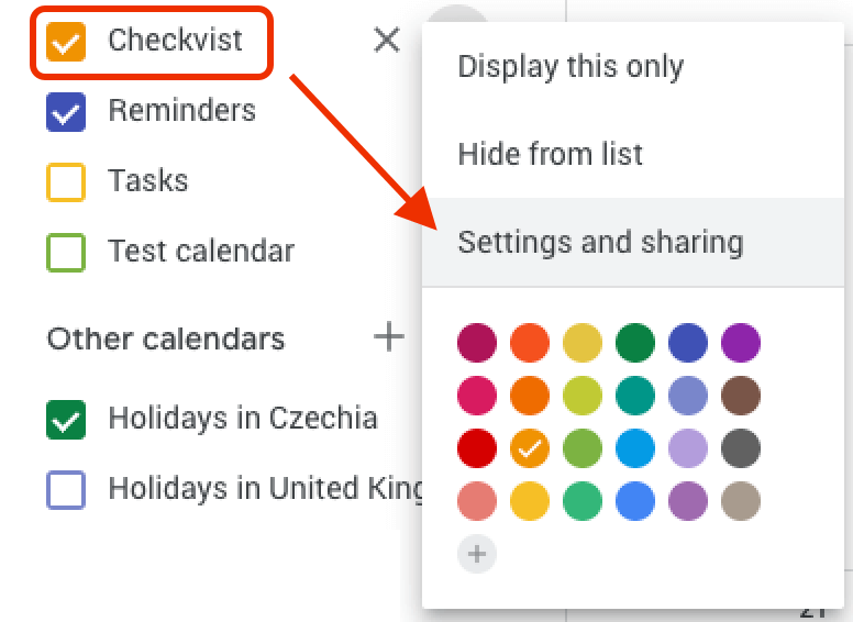 Remove Checkvist calendar from your Google Calendar